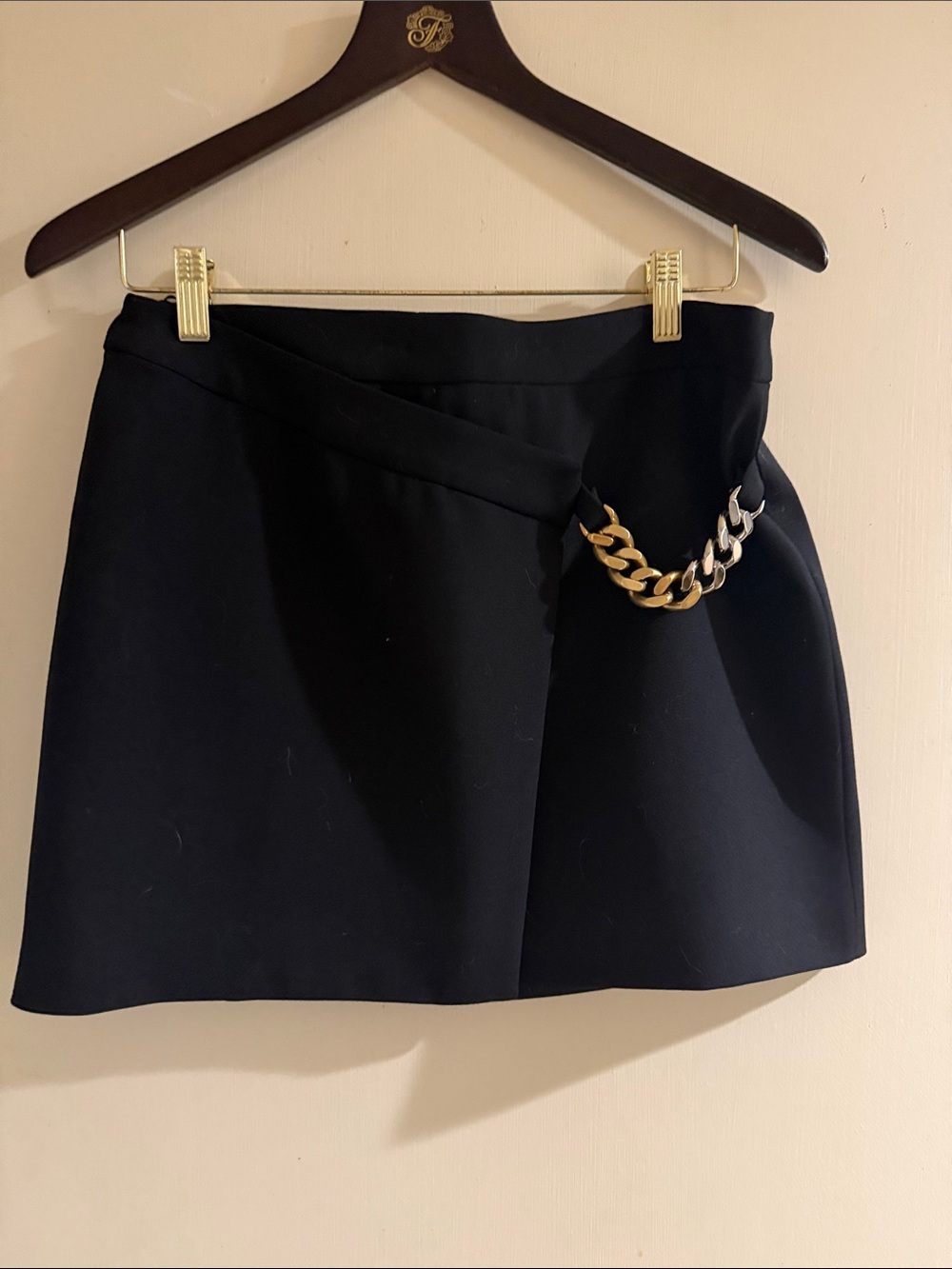 Stella McCartney Black Mini Skirt with Two-Tone Chain